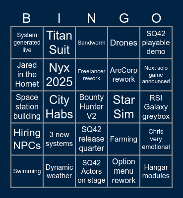 CitizenCon 2954 Sauceji Bingo Card
