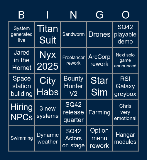 CitizenCon 2954 Sauceji Bingo Card