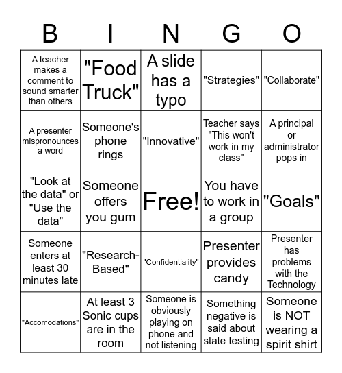 BYOW Bingo  Bingo Card