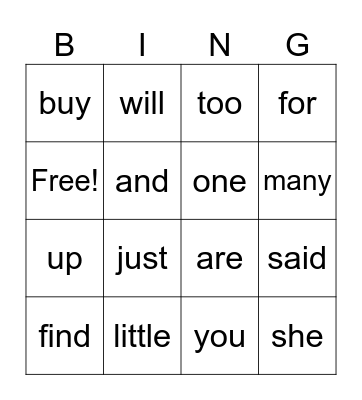Heart Word Bingo Card