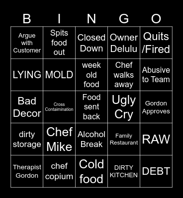 Kitchen Nightmare Bingo Card