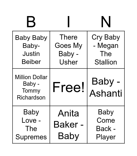 Baby Shower Bingo Card