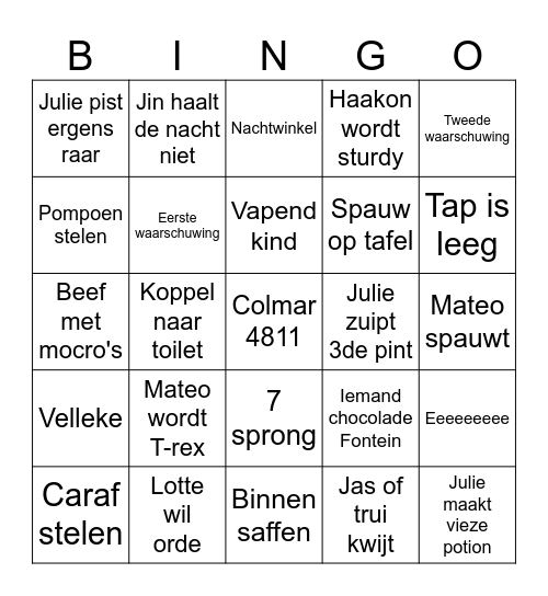 Colmar 4811 Bingo Card