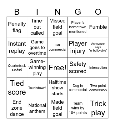1-Super Bowl Bingo Cards (Game Watchers) Bingo Card