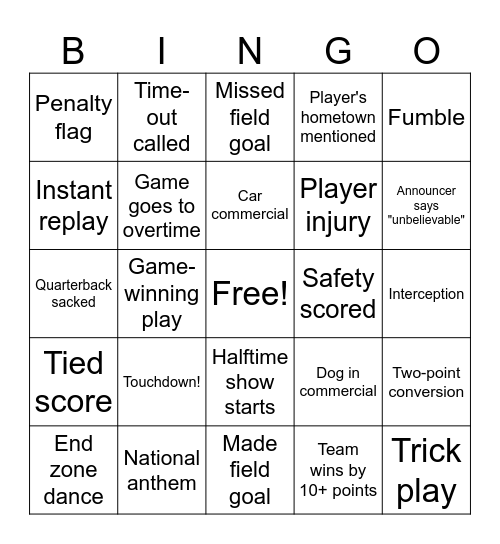 1-Super Bowl Bingo Cards (Game Watchers) Bingo Card