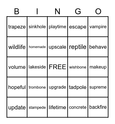 Magic E Words Bingo Card