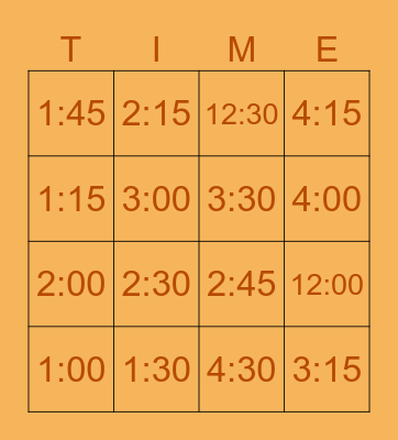 Bingo - time - quarterly Bingo Card