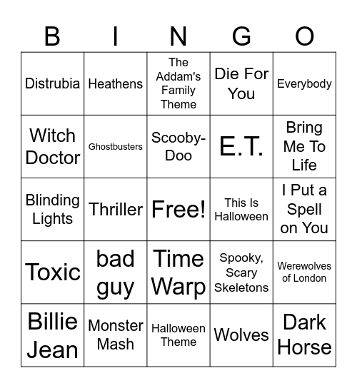 Halloween Music BINGO Card