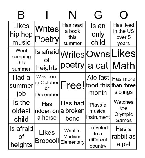 Untitled Bingo Card