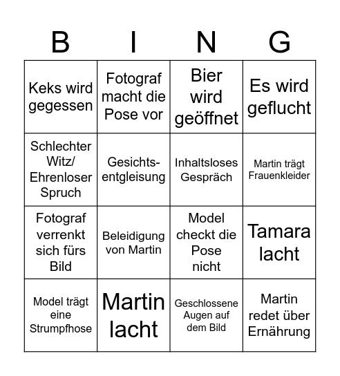 Fotoshooting Bingo Card