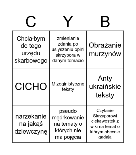 Bingo Cybulskie Bingo Card