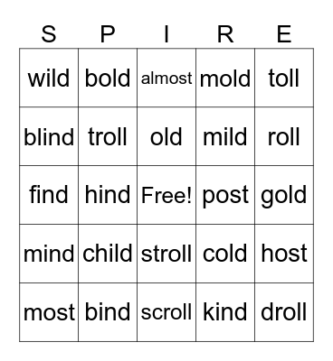SPIRE Level 3 Lesson 2 Bingo Card