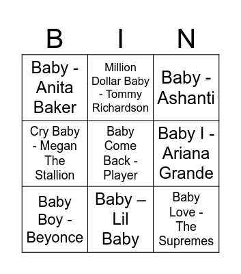 Baby Shower Bingo Card
