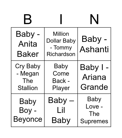 Baby Shower Bingo Card