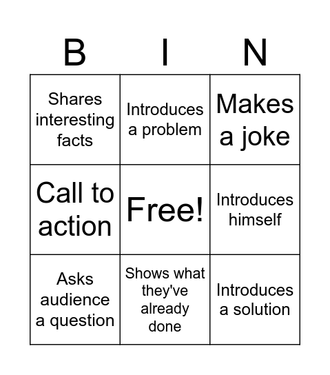 Pitch Bingo Card