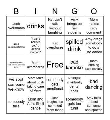 "we're getting married" outing Bingo Card