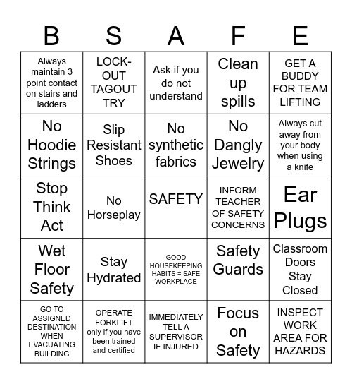 SAFETY BINGO Card