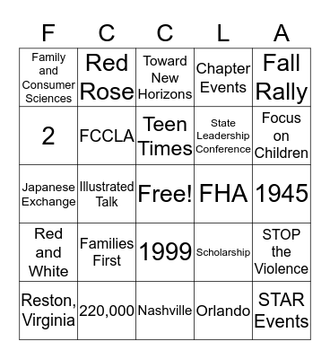 FCCLA BINGO Card