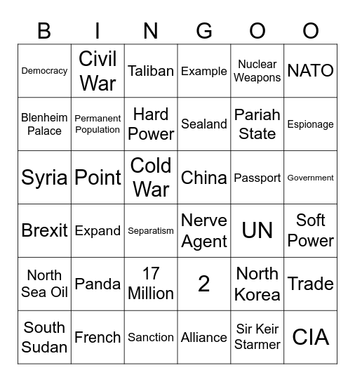 Geopolitics Bingo Card