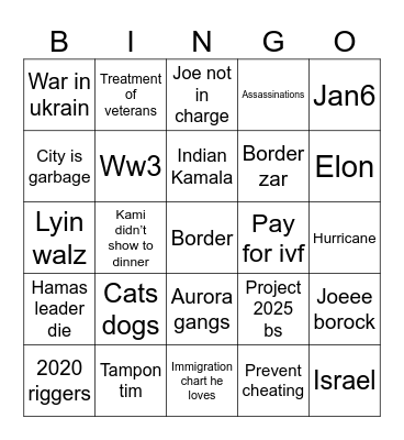 Trump rally Bingo Card