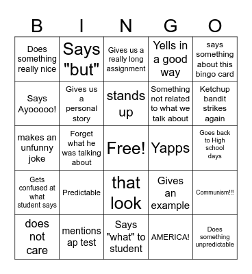 Mr Hunter Bingo Card