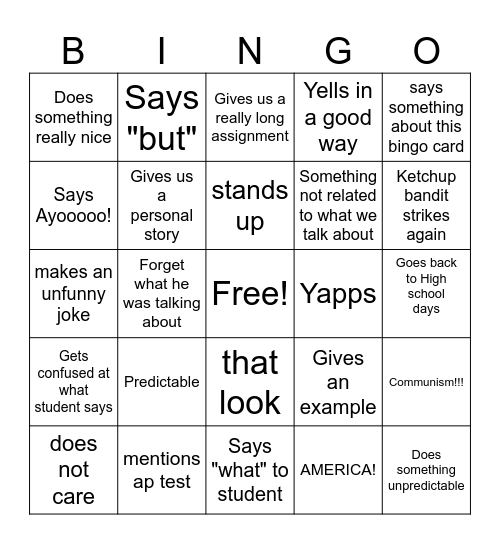 Mr Hunter Bingo Card