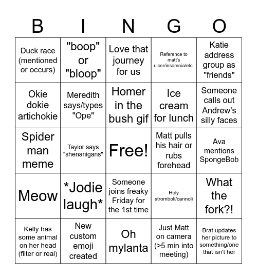 Katie-isms/Freaky Friday Bingo Card
