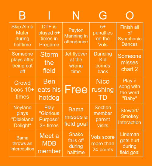 BAMA BINGO Card