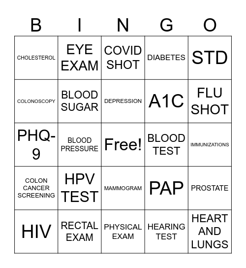 Medical Bingo Card