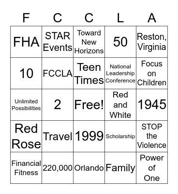 FCCLA BINGO Card