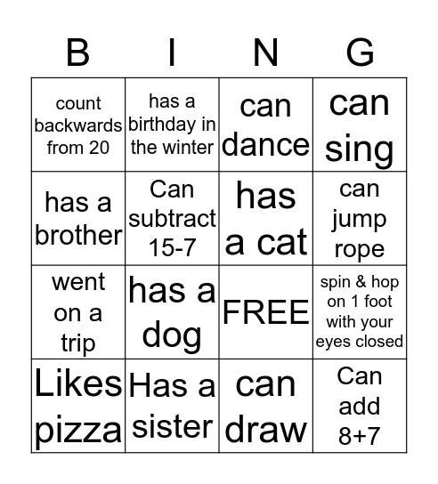 Scavenger Hunt Bingo Card