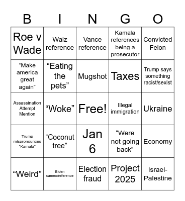 ERB Trump vs Harris Bingo Card