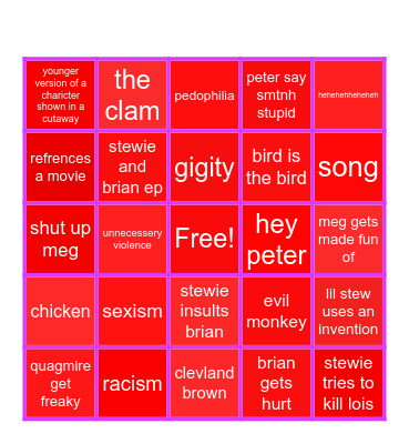 family guy Bingo Card