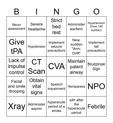 STROKE!!! Bingo Card