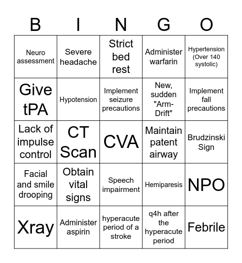 STROKE!!! Bingo Card