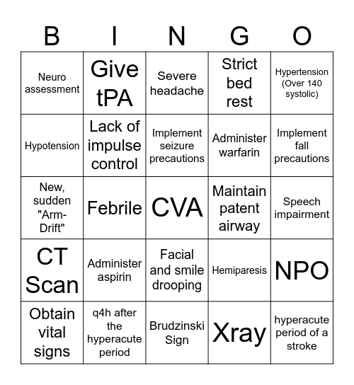 STROKE!!! Bingo Card