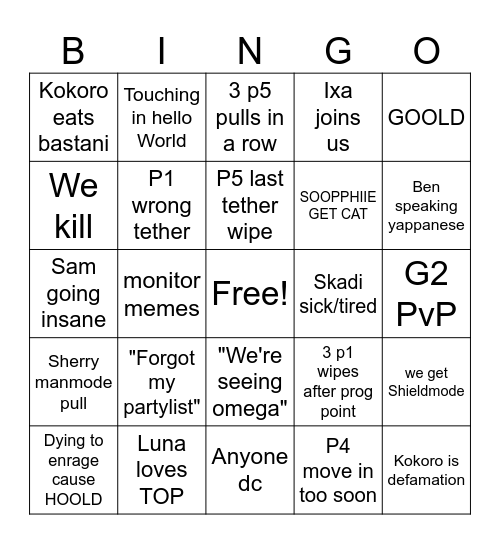 TOP STATIC BINGO Card