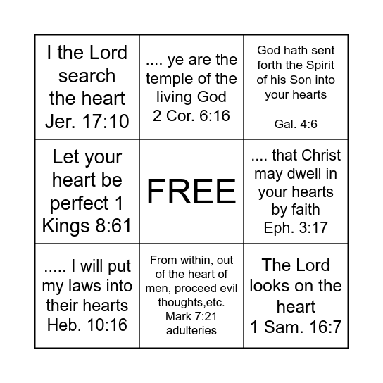 My Heart -- Christ's Home Bingo Card