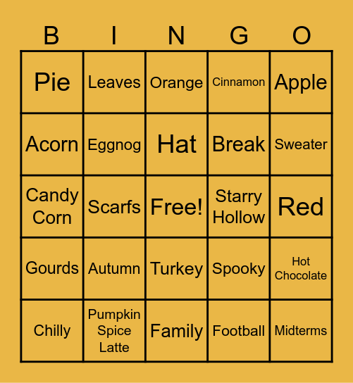 Fall Bingo Card