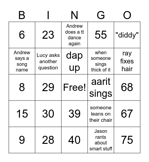 8B bingo for Sherry n i Bingo Card