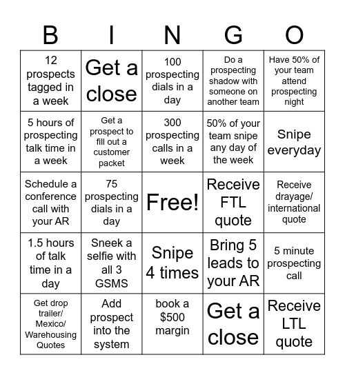 Prospecting BINGO Card