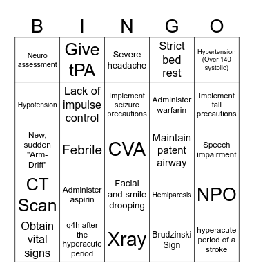 STROKE!!! Bingo Card