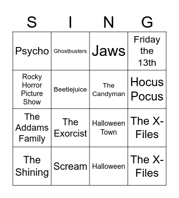 Halloween Movies and Shows Bingo Card