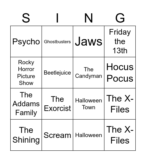 Halloween Movies and Shows Bingo Card