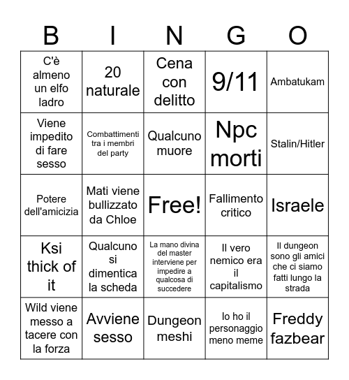 Lesbian dungeon oneshot Bingo Card