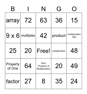 Multiplication Bingo Card