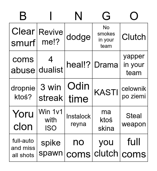 Valorant Bingo Card