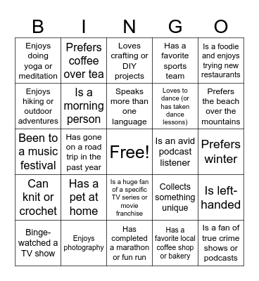 Social Hour Bingo Card