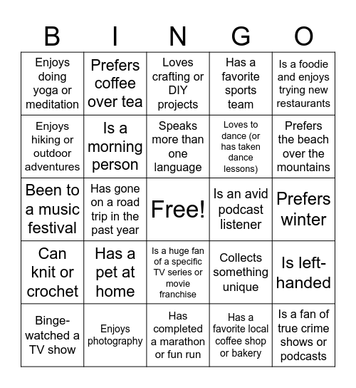 Social Hour Bingo Card