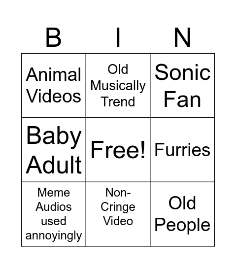 Cringe Video Bingo Card